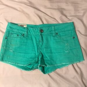 1st Kiss sea green jean shorts
